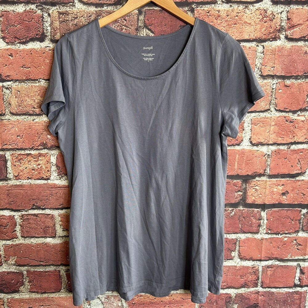 J Jill Pure Jill M Blue Short Sleeve Scoop Neck Elliptical Shirt Pima Cotton